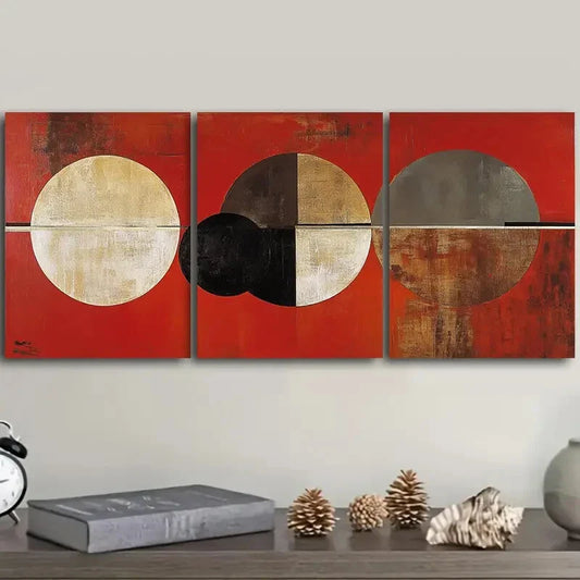 3pcs  Abstract art painting of circles and rings  Metal Print Ready to Hang Art