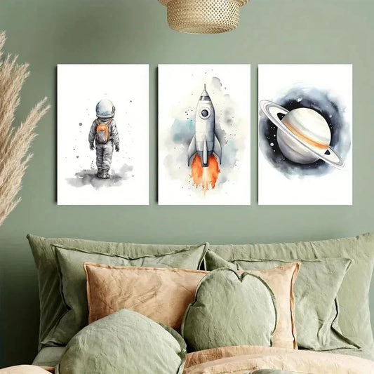 3pcs Nursery Decor Space Metal Print Ready to Hang Art