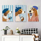 3pcs Cartoon Beagle with Blue Beret & Glasses Metal Print Ready to Hang Art
