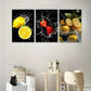 3pcs Fruit with Splash Water Metal Print Ready to Hang Art