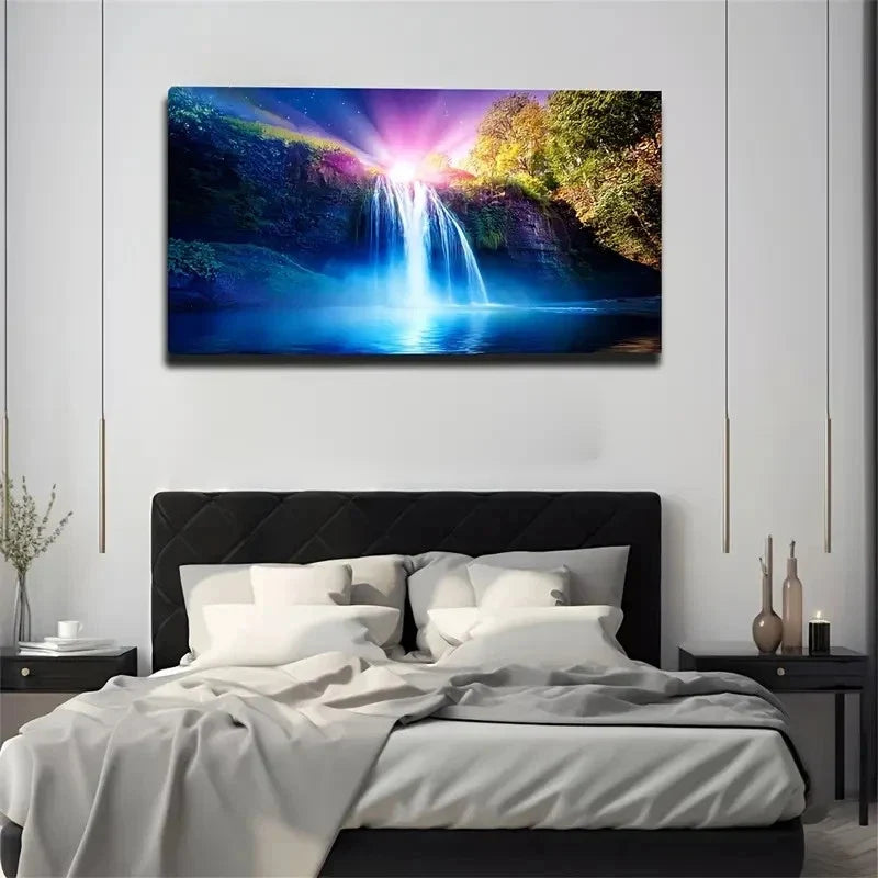 Vibrant Landscape Waterfall Wall Art Canvas Office Home Room Framed 80x45cm