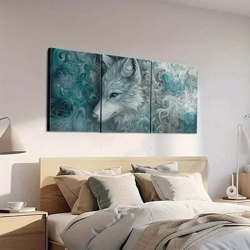 3pcs Intricate Wolf Psychedelic Patterns Wall Art Set Canvas Framed 40x60cm - High Quality Print 100% Australian Made Wall Canvas Ready to Hang