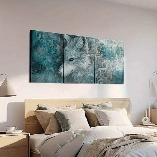 3pcs Intricate Wolf Psychedelic Patterns Wall Art Set Canvas Framed 40x60cm - High Quality Print 100% Australian Made Wall Canvas Ready to Hang