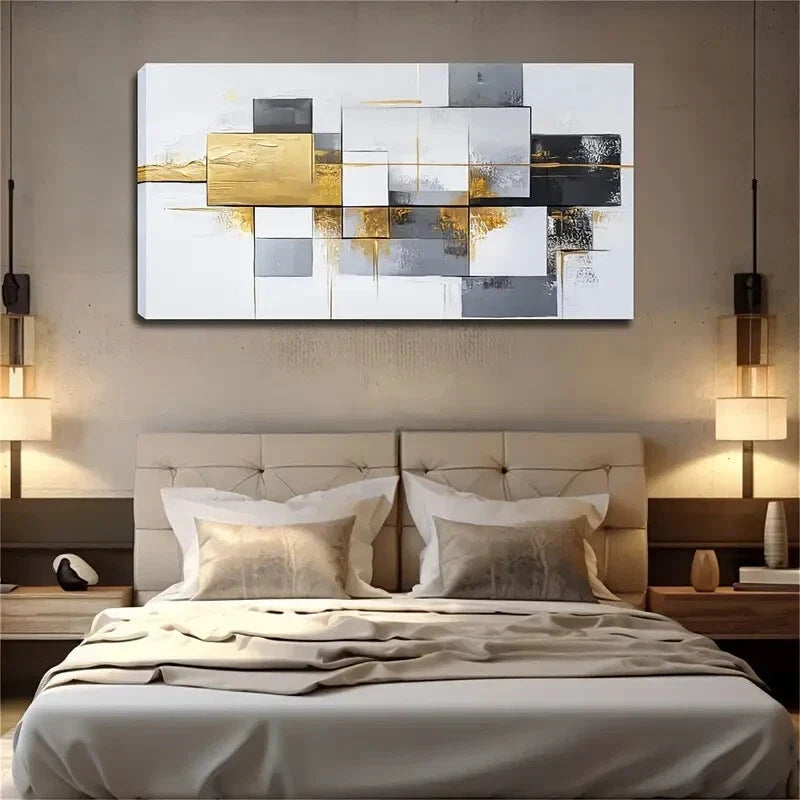 Golden Black & White Abstract Wall Art Canvas Office Home Room Framed 120x60cm
