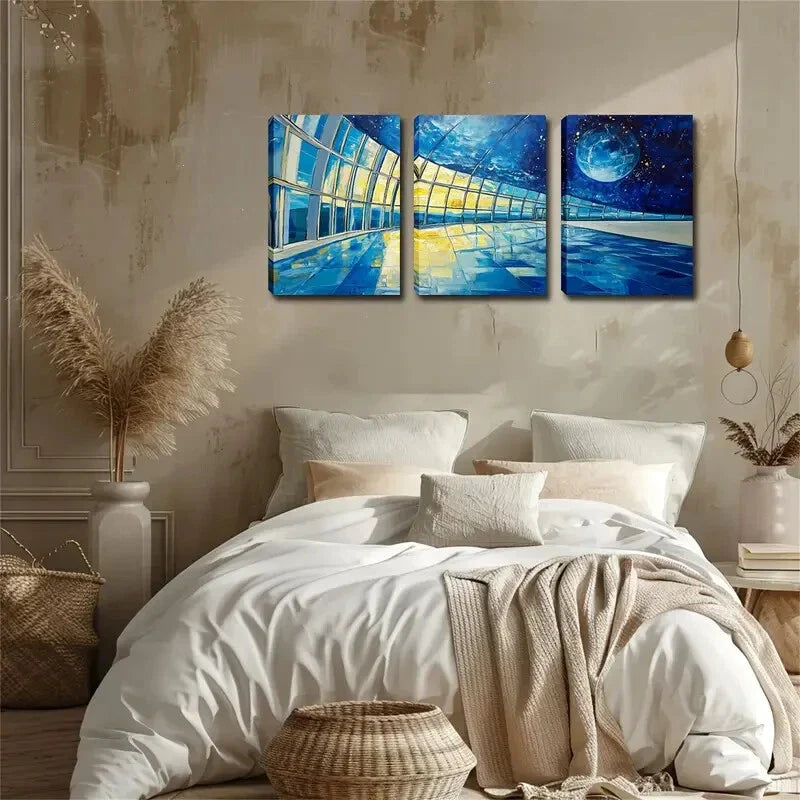 3pcs   observatories and moons, shocking  Wall Art Set Canvas Framed 40x60cm - High Quality Print 100% Australian Made Wall Canvas Ready to Hang