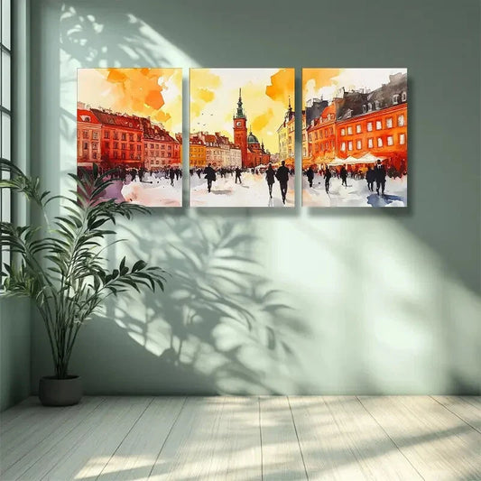 3pcs  Warsaw, Poland Busy City Metal Print Ready to Hang Art