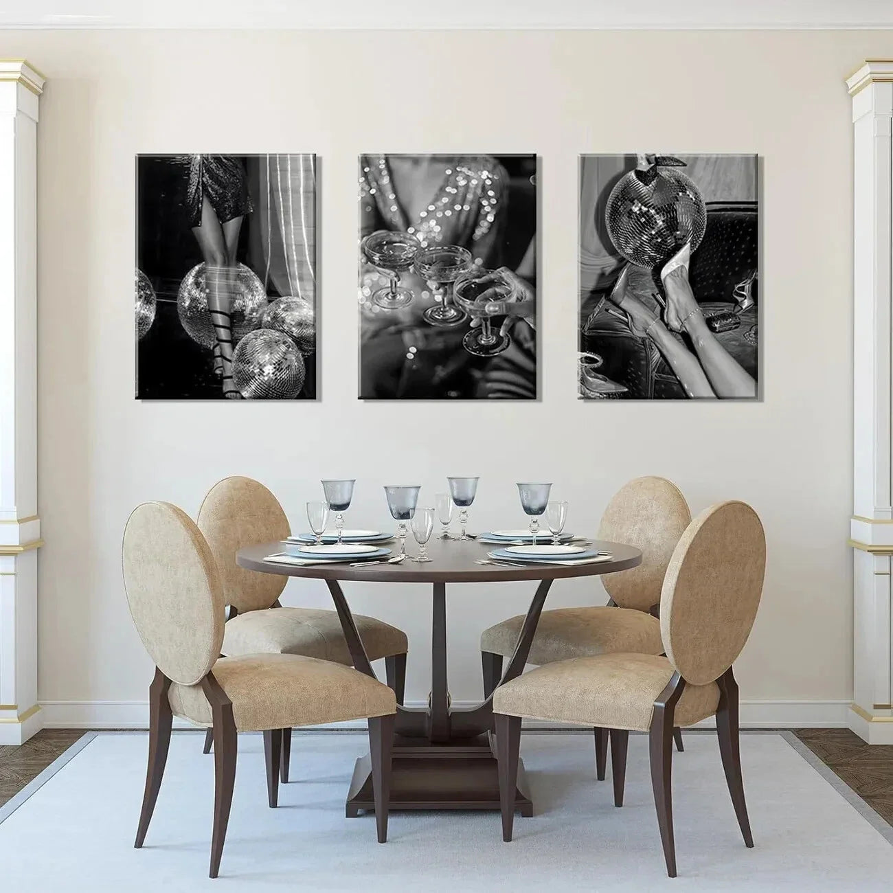 3pcs Fashion Disco Ball Fashionable Metal Print Ready to Hang Art