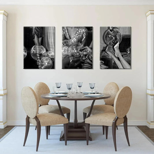 3pcs Fashion Disco Ball Fashionable Metal Print Ready to Hang Art