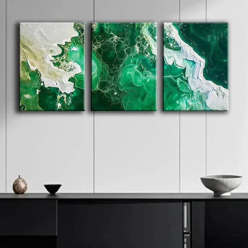 3pcs Abstract Green and White Design Perfect Wall Art Set Canvas Framed 40x60cm - High Quality Print 100% Australian Made Wall Canvas Ready to Hang