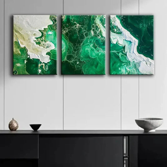 3pcs Abstract Green and White Design Perfect Wall Art Set Canvas Framed 40x60cm - High Quality Print 100% Australian Made Wall Canvas Ready to Hang