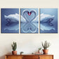 3pcs Featuring Minimalist Heart Design of Swans Wall Art Set Canvas Framed 40x60cm - High Quality Print 100% Australian Made Wall Canvas Ready to Hang