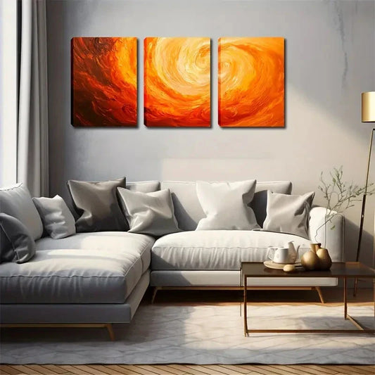 3pcs Orange-Red Gradient Swirl Metal Print Ready to Hang Art