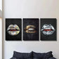 3pcs unique money art, gold standard lips, Metal Print Ready to Hang Art