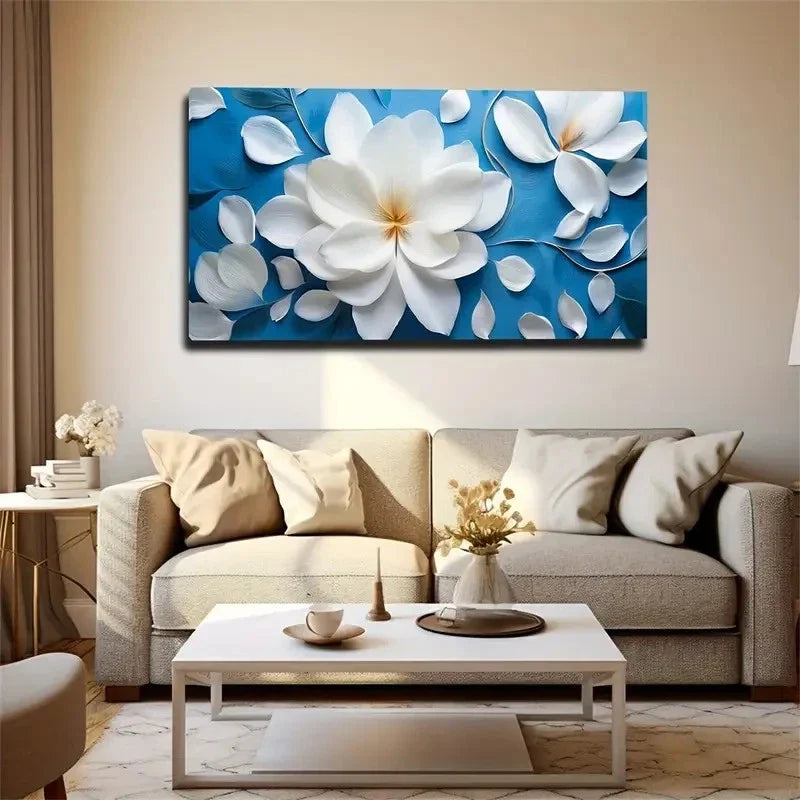 Flowers White Petals Suitable Wall Art Canvas Office Home Room Framed 80x45cm