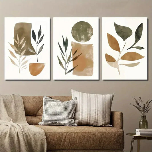3pcs Abstract Geometric Shape Plant Leaf Metal Print Ready to Hang Art