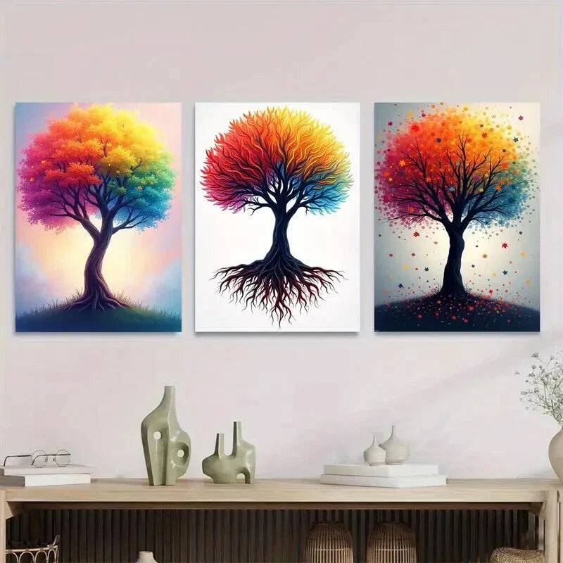 3pcs Colorful Tree Abstract Paintings Picture Wall Art Set Canvas Framed 40x60cm - High Quality Print 100% Australian Made Wall Canvas Ready to Hang