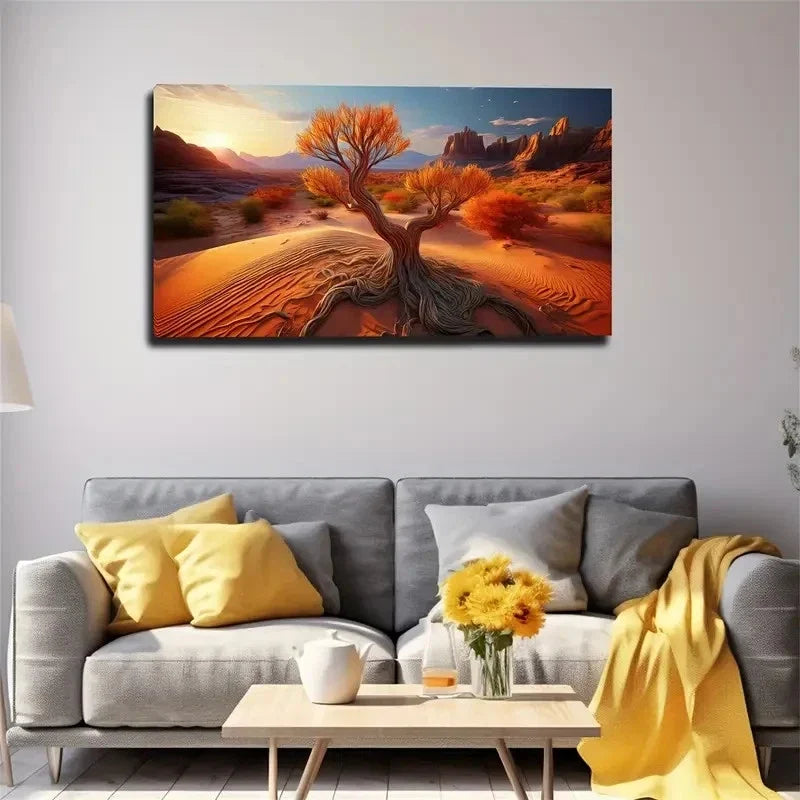 Desert Tree Silhouette Wall Art Canvas Office Home Room Framed 80x45cm