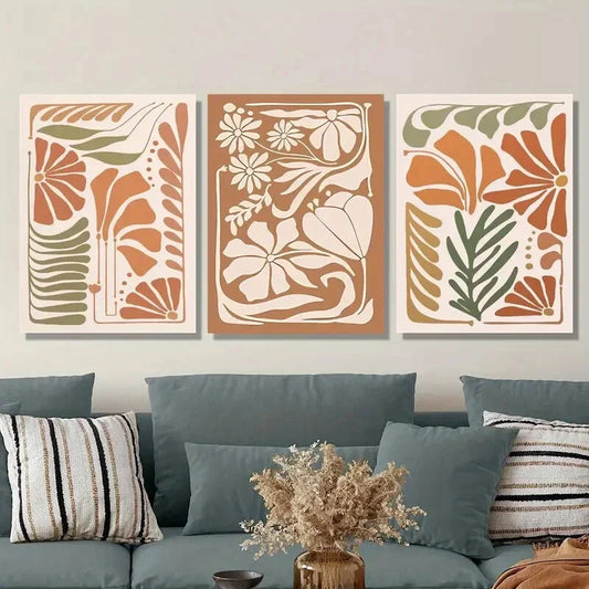 3pcs Abstract Botanical Flowers, Metal Print Ready to Hang Art