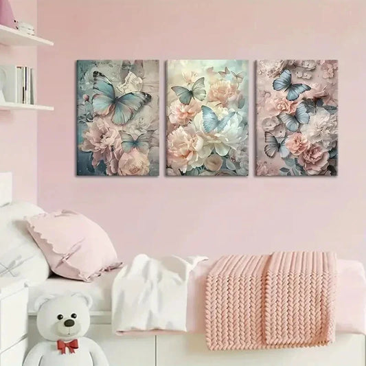 3pcs Pink Elegant Peony Florals  Metal Print Ready to Hang Art