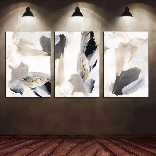 3pcs Featuring Neutral Tones And Abstract Metal Print Ready to Hang Art
