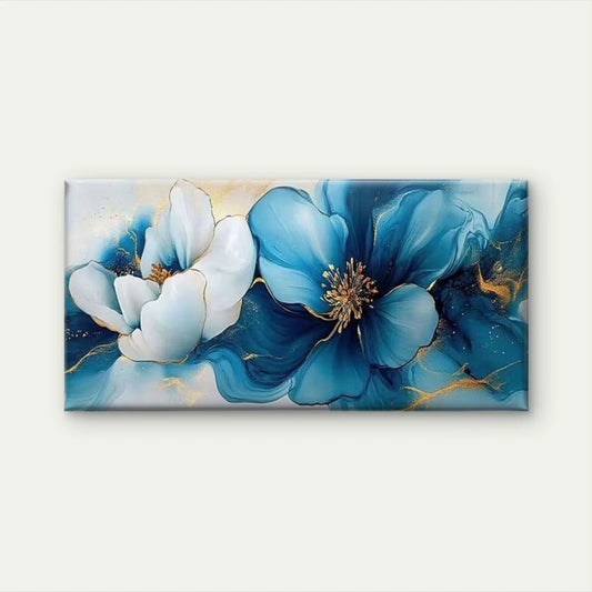 Abstract Blue And White Floral Wall Art Canvas Office Home Room Framed 80x45cm