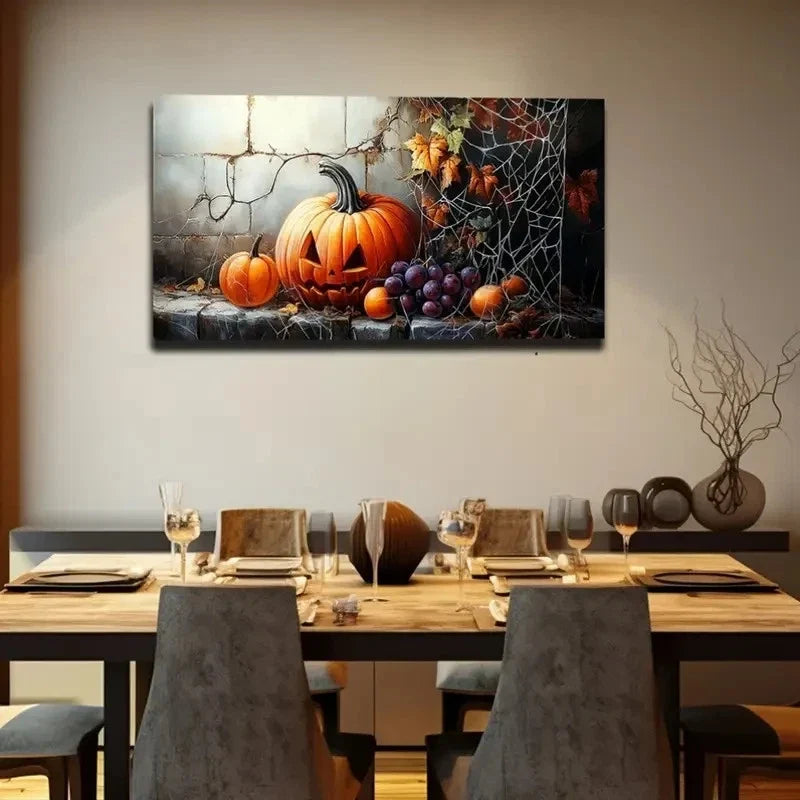 Autumn Pumpkin & Harvest Decor Wall Art Canvas Office Home Room Framed 80x45cm