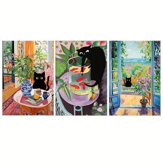3pcs  Modern Henri Matisse Cat  Wall Art Set Canvas Framed 40x60cm - High Quality Print 100% Australian Made Wall Canvas Ready to Hang