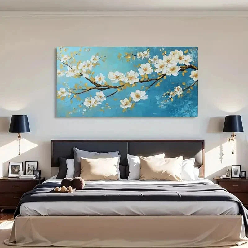 Elegant Plum Blossom White Wall Art Canvas Office Home Room Framed 120x60cm