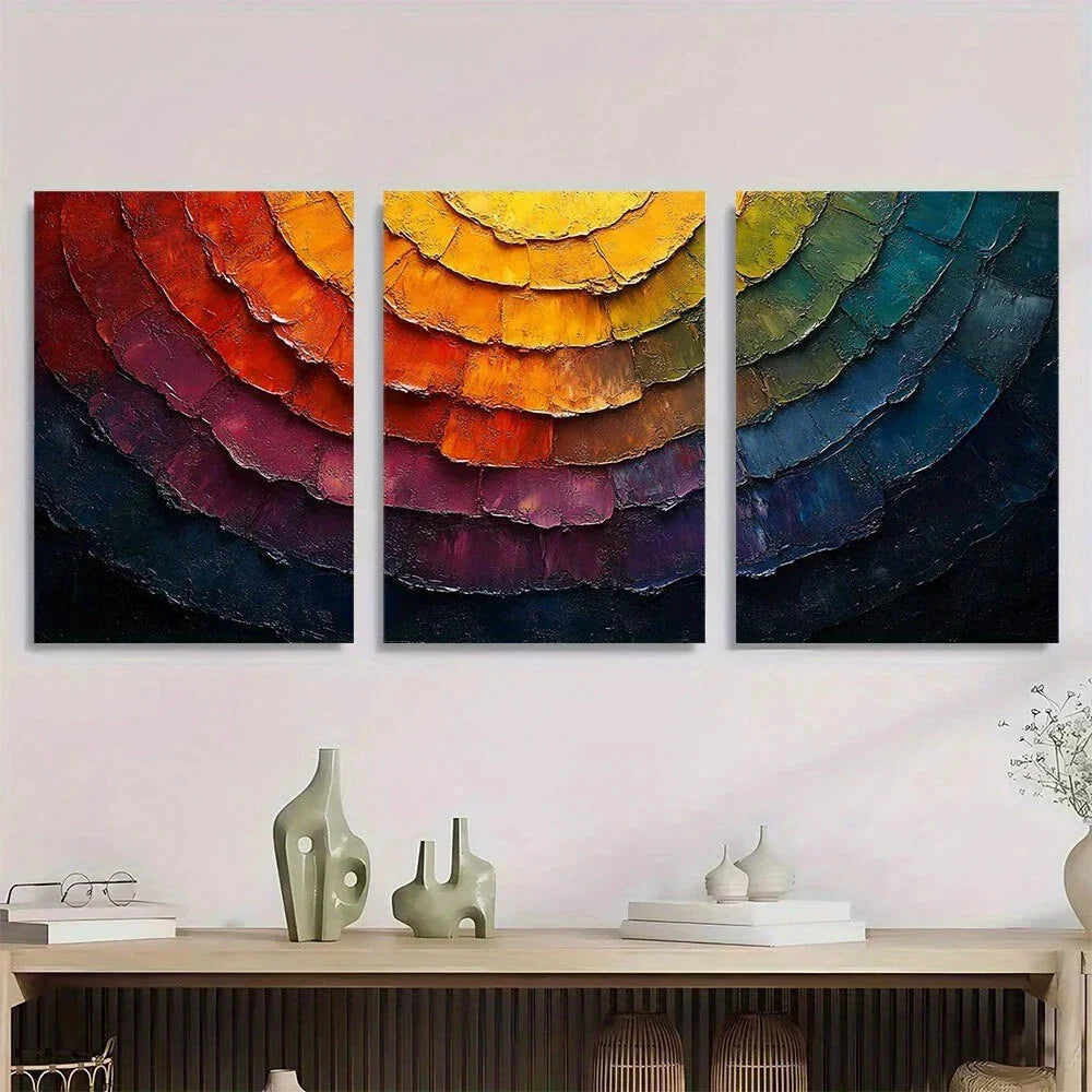 3pcs Abstract Tree Ring Colourful Metal Print Ready to Hang Art