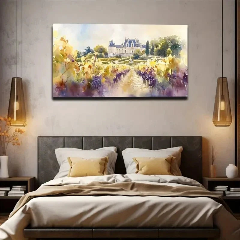 Castle Vineyard Waterproof Wall Art Canvas Office Home Room Framed 120x60cm