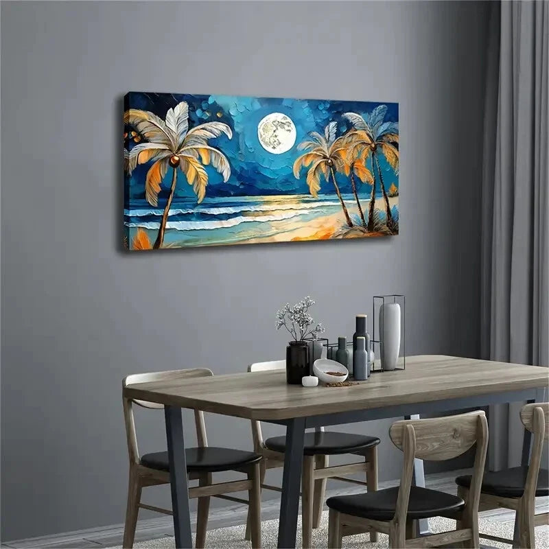 Abstract Beach Sunset with Full Wall Art Canvas Office Home Room Framed 120x60cm