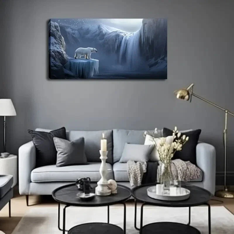 Bear Standing Icy Formations Wall Art Canvas Office Home Room Framed 80x45cm