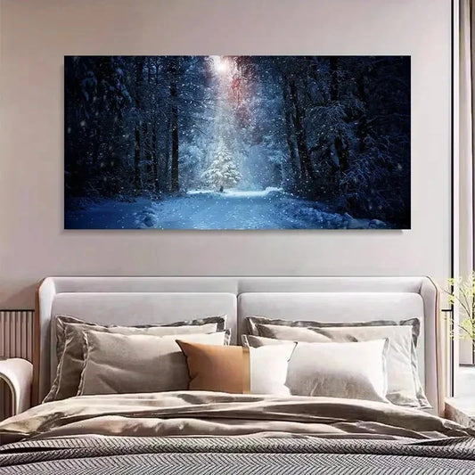 Charming Snowy Forest Décor Wall Art Canvas Office Home Room Framed 120x60cm