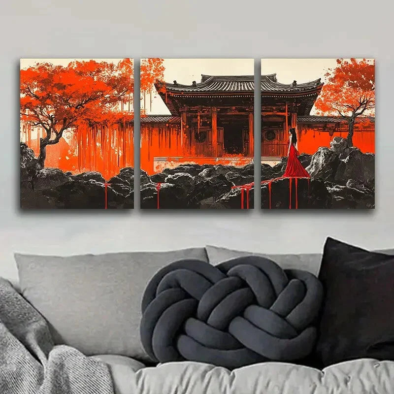 3pcs Ancient buildings Art Painting Metal Print Ready to Hang Art