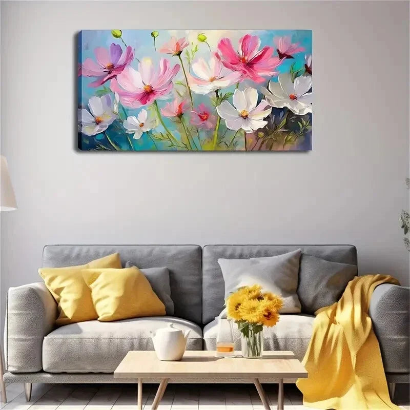 Blooming Tulip Pattern Style Wall Art Canvas Office Home Room Framed 120x60cm