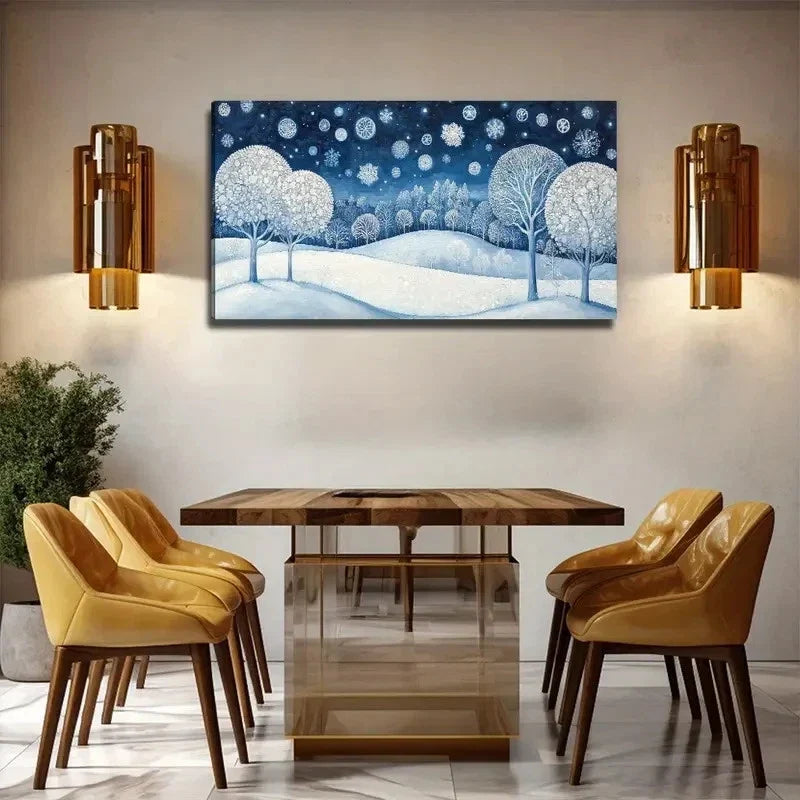 Snowflake Snow Suitable Wall Art Canvas Office Home Room Framed 80x45cm