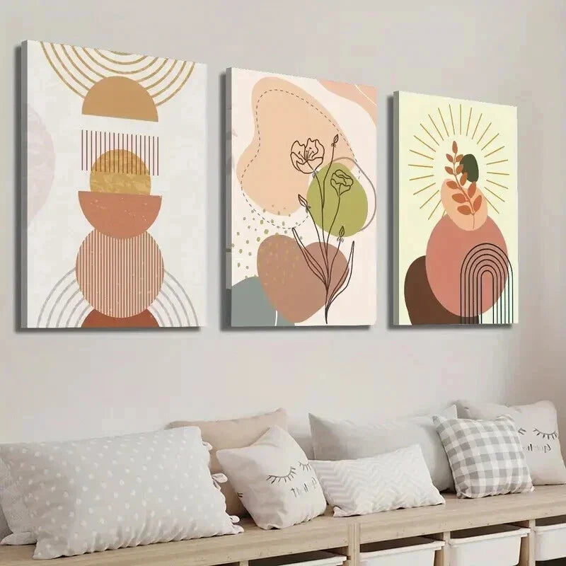 3pcs Modern Bohemian Geometric Floral Wall Art Set Canvas Framed 40x60cm - High Quality Print 100% Australian Made Wall Canvas Ready to Hang