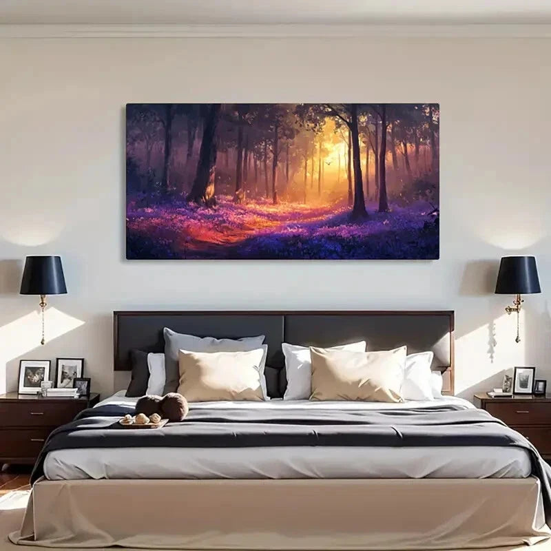 Enchant Forest Mystical Golden Wall Art Canvas Office Home Room Framed 80x45cm