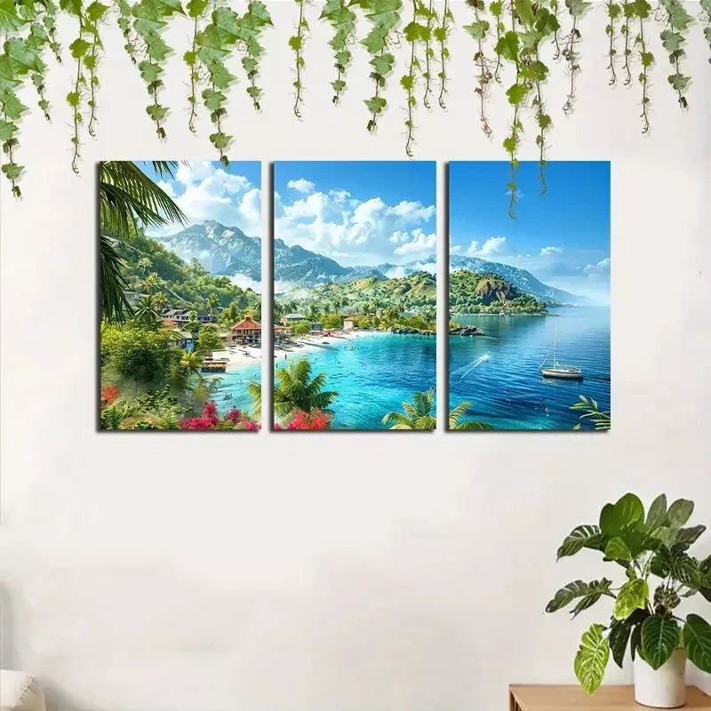 3pcs Tropical Island Canvas Framed 40x60cm - High Quality Print 100% Australian Made Wall Canvas Ready to Hang