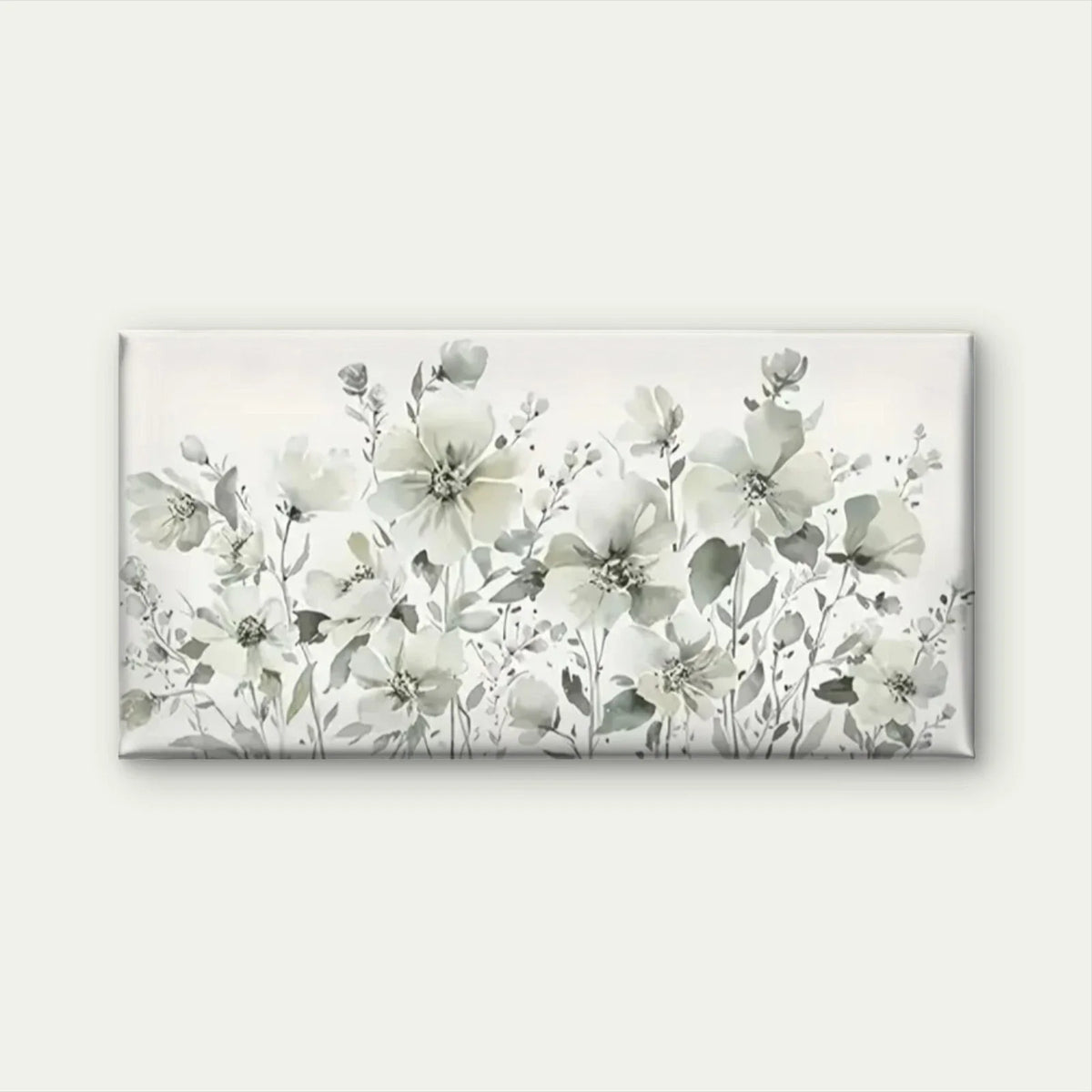 Elegant Flower Floral White Wall Art Canvas Office Home Room Framed 80x45cm