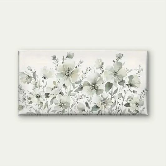Elegant Flower Floral White Wall Art Canvas Office Home Room Framed 80x45cm