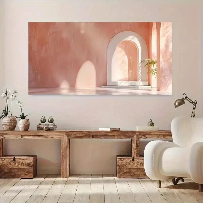 Peach Pastel Arche Columns wall canvas office home room framed 120x60cm