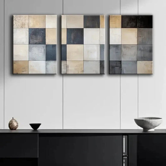 3pcs Muted Color Geometric Design Metal Print Ready to Hang Art