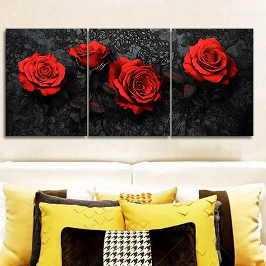 3pcs  Gothic red rose Art Painting  Metal Print Ready to Hang Art