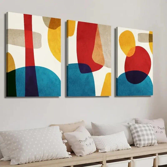 3pcs Abstract Colorful Creative Geometric Wall Art Set Canvas Framed 40x60cm - High Quality Print 100% Australian Made Wall Canvas Ready to Hang
