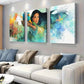 3pcs Bold Woman with Parrot, Vibrant Fantasy Wall Art Set Canvas Framed 40x60cm - High Quality Print 100% Australian Made Wall Canvas Ready to Hang