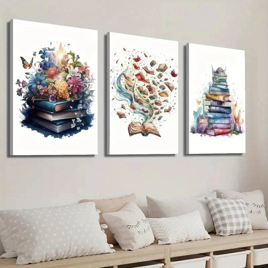 3pcs Painting of Flowers And Butterflies Wall Art Set Canvas Framed 40x60cm - High Quality Print 100% Australian Made Wall Canvas Ready to Hang