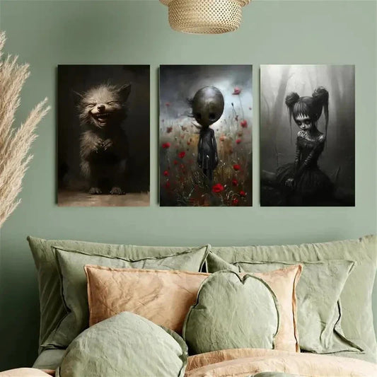 3pcs Cute Werewolves, Cute Gothic style Metal Print Ready to Hang Art