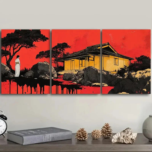 3pcs  Ancient buildings Art Painting Metal Print Ready to Hang Art