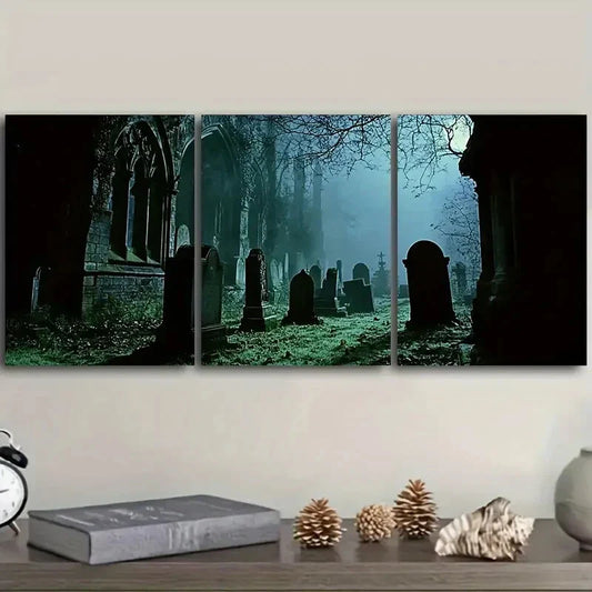 3pcs Gothic cemetery Art Painting Metal Print Ready to Hang Art